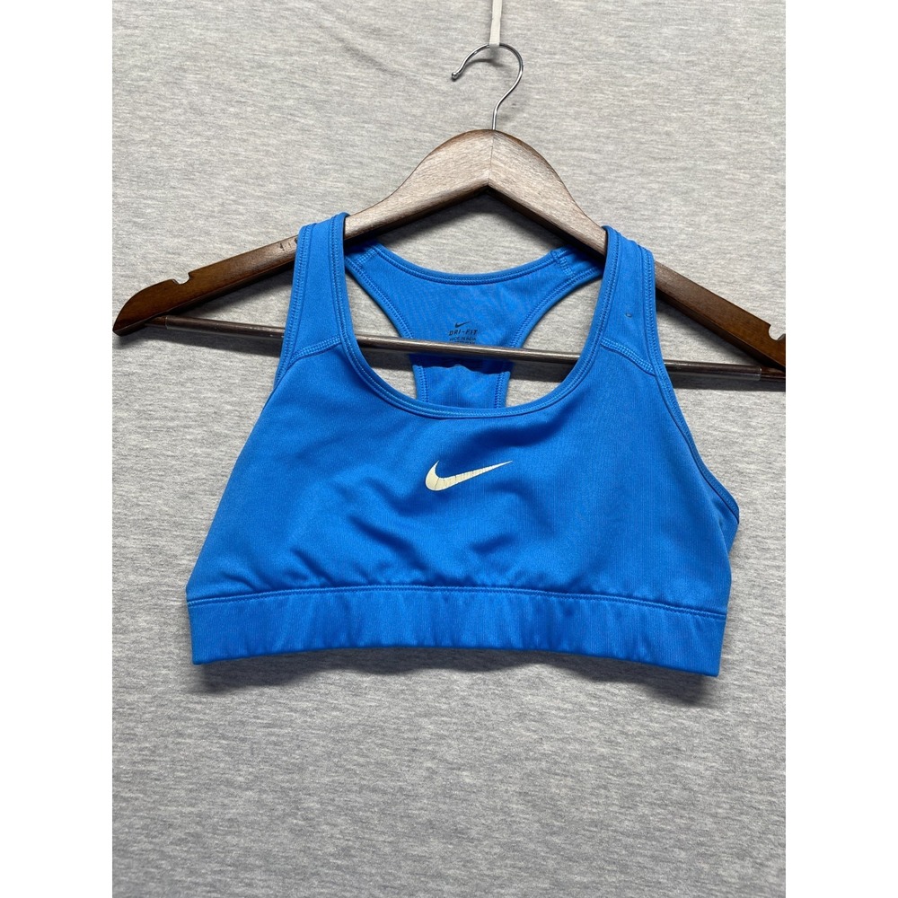 Nike Dri-Fit Sports Bra Womens Small Blue Swoosh Logo Gym & Training Athleisure